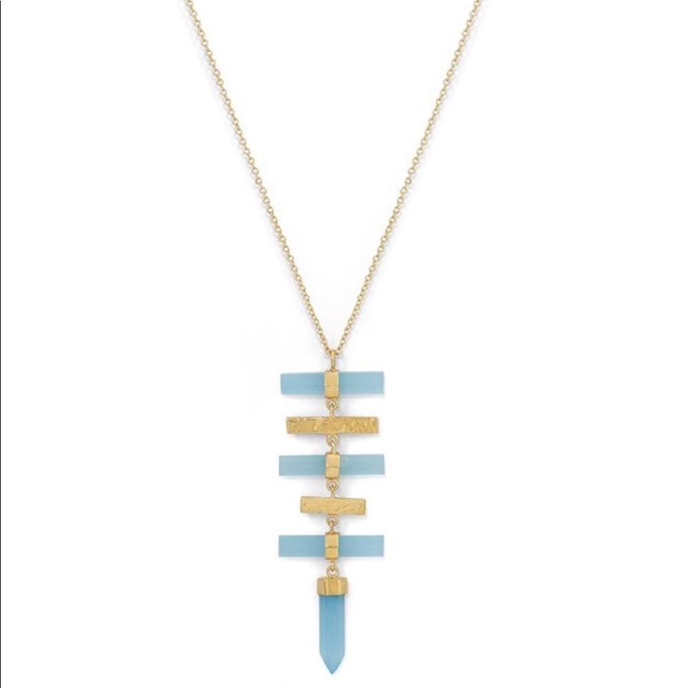 14 Karat Gold Pencil Cut Chalcedony Drop Necklace